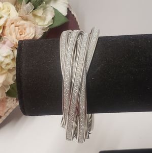 Silver Glitter Attched Bangle Bracelets